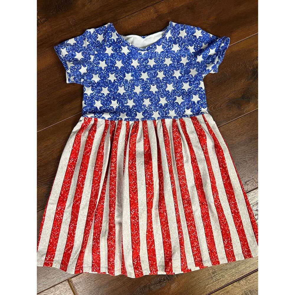Paige’s Pretties Girls Size 12 Patriotic Stars and Stripes Knit Dress!